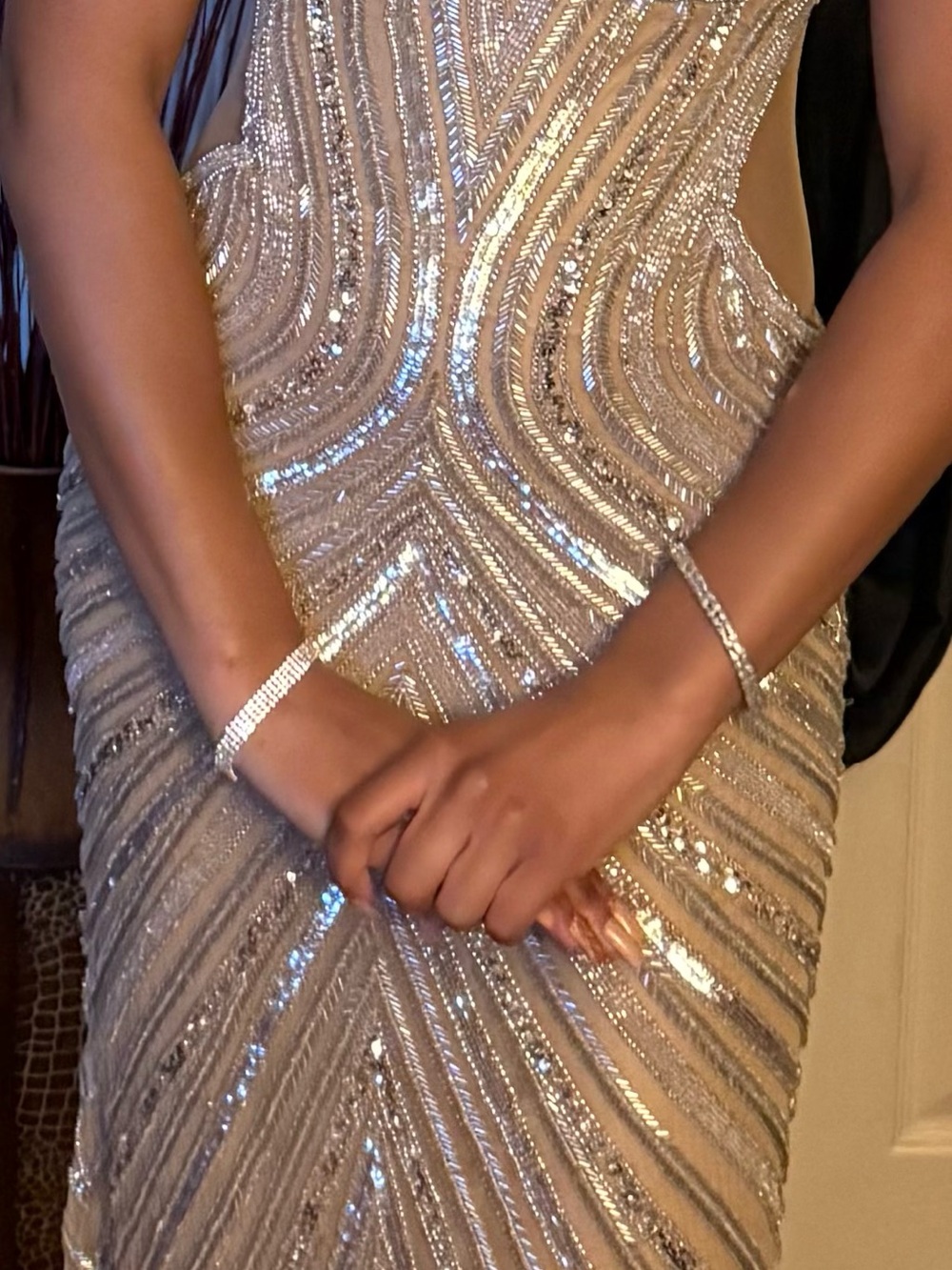 Amarra Sweetheart beaded prom gown w/ sheer side cutouts Nude/silver size 2 - Picture 8 of 8